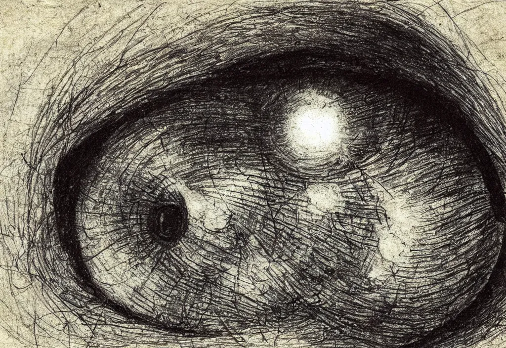 Image similar to very detailed sketch of a cosmic mystic eye by leonardo davinci