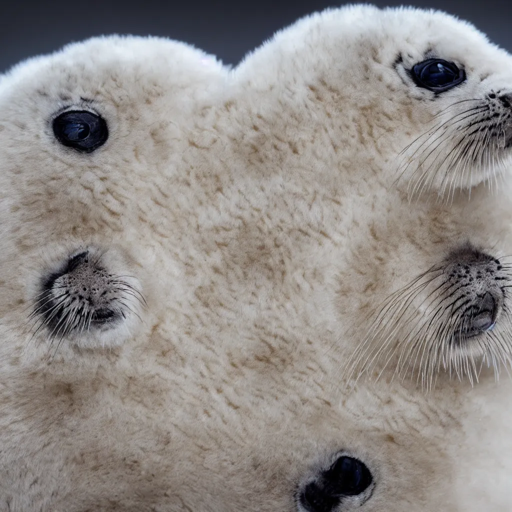 Prompt: baby harp seal tiger chimera, close up photo, national geographic photo