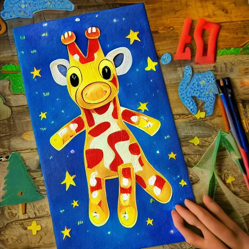 Image similar to Geoffrey the giraffe Toys”R”Us mascot, dynamic lighting, cinematic, establishing shot, extremely high detail, shining, photo realistic, cinematic lighting, intricate line drawings, 8k resolution, oil painting on canvas