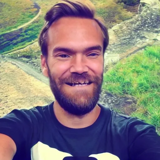 Image similar to pewdiepie selfie at a bridge