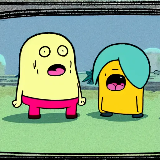 Prompt: finn and jake from adventure time, still frame cartoon