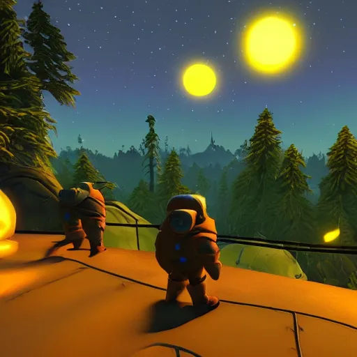 Prompt: Outer Wilds screenshot, night