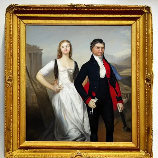 Prompt: painting of lauren southern and nick fuentes, gilbert stuart style