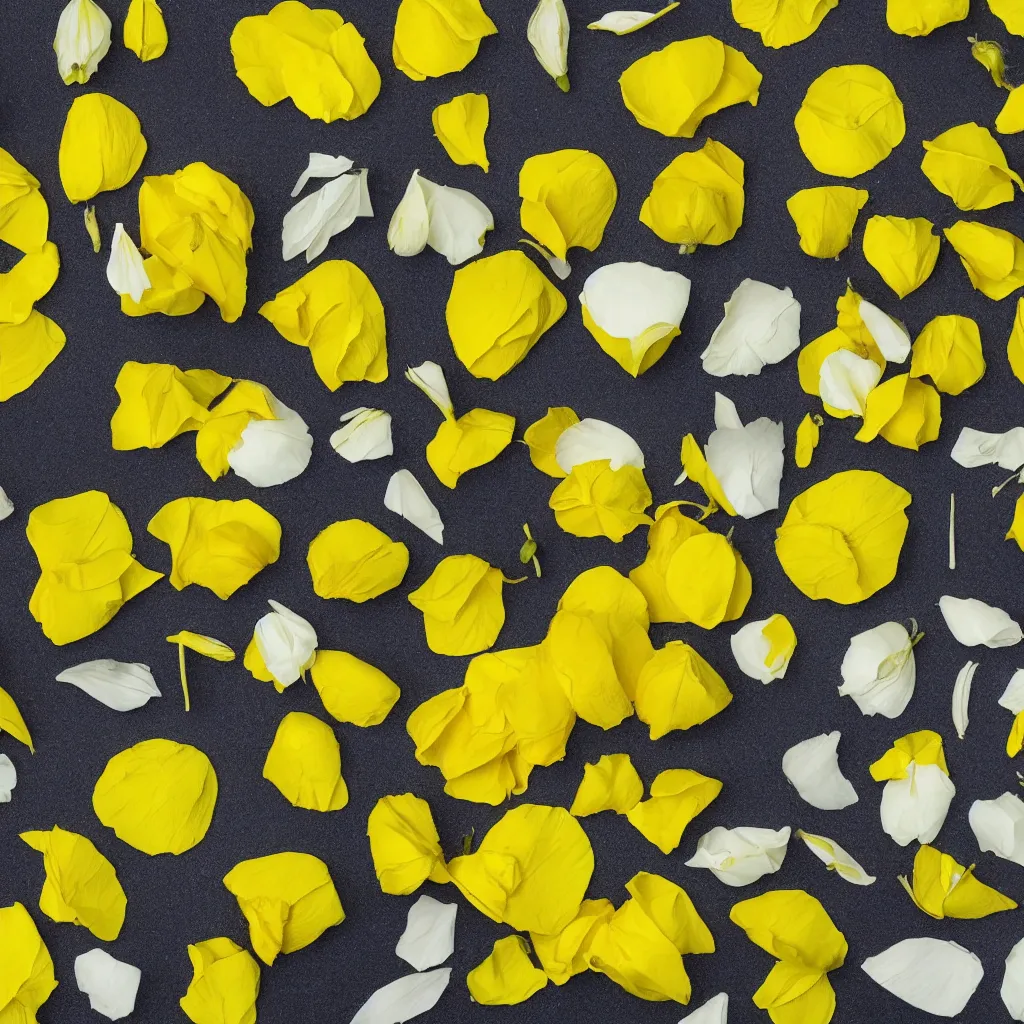 Prompt: separate yellow flower petals of various kinds, botanical illustration, white background, 8 k