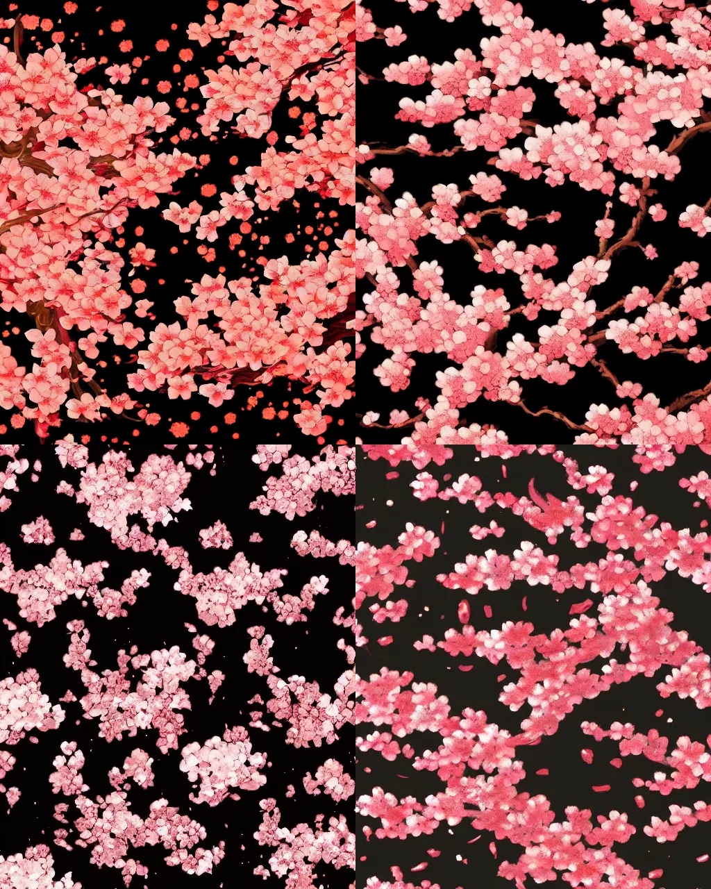 Prompt: burning sakura blooms swirling in black gold fluid, oriental wallpaper, artstation