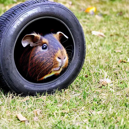 Prompt: guinea pig with tires for legs