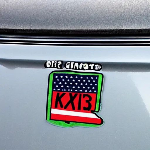 Prompt: extreme close up of a funny bumper sticker