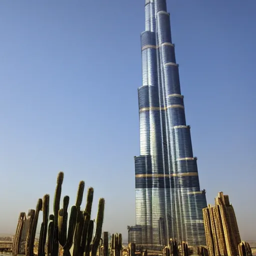 Prompt: burj Khalifa made of cactus