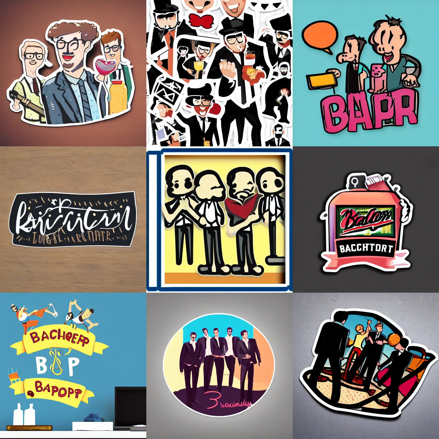 Prompt: illustration sticker bachelor party concept art cropped
