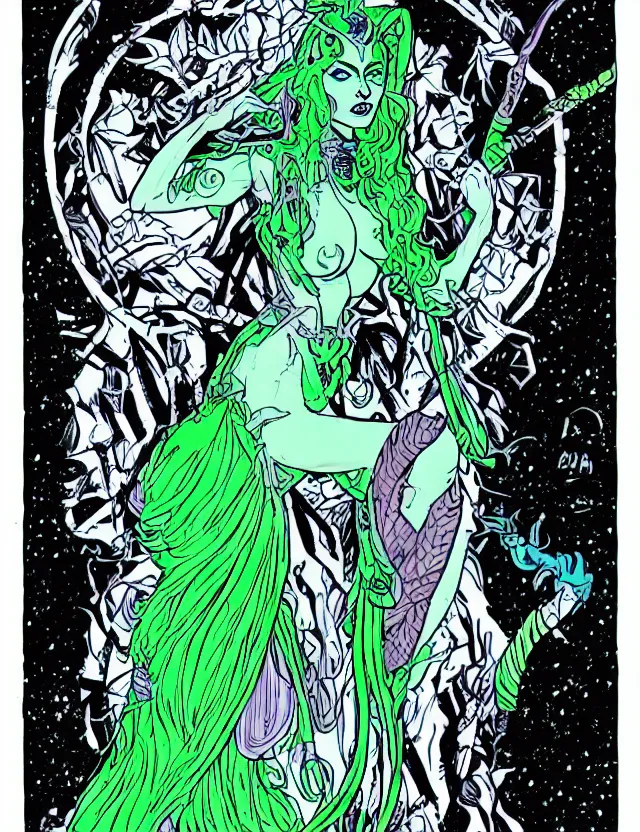 Prompt: luna moth sorceress. this heavily stylized marker piece by the indie comic artist has interesting color contrasts, plenty of details and impeccable lighting.