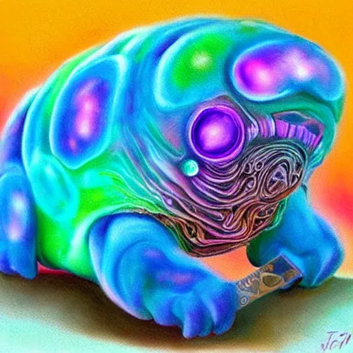 Prompt: luminescent colorful detailed airbrush painting of a tardigrade!!! detailed 4 k