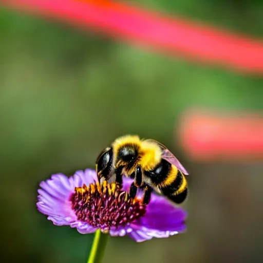 Image similar to a bee landing on a burning flower, the forest is on fire, there is fire everywhere, beautiful macro photography, perfect focus, nice composition