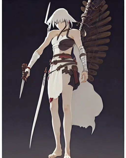 Prompt: azctec warrior, 2 b, detailed perfect face, exquisite details, fire magic, mid view, design on a white background, by studio muti, greg rutkowski makoto shinkai takashi takeuchi studio ghibli