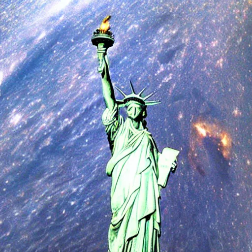 Image similar to The Statue of Liberty repurposed as a space station, cosmic sci fi