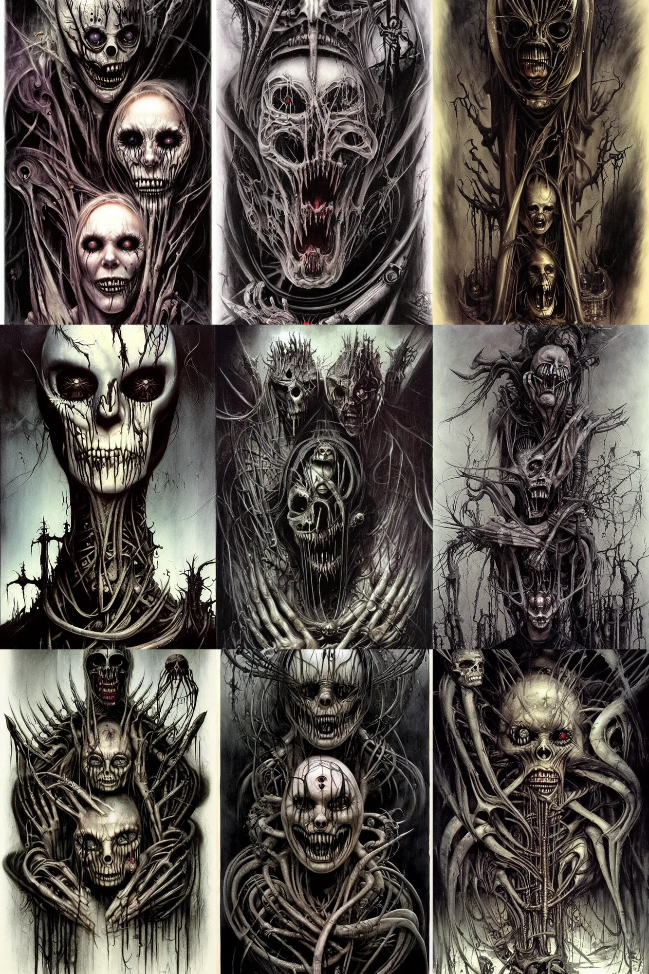 Prompt: nightmare fuel, art brom and giger and stephen gammell.