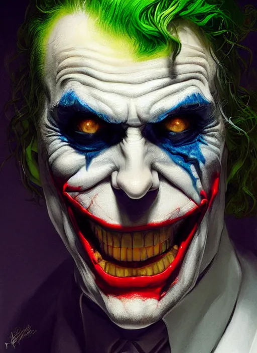 Image similar to digital _ painting _ of _ the joker _ by _ filipe _ pagliuso _ and _ justin _ gerard _ symmetric _ fantasy _ highly _ detailed _ realistic _ intricate _ port