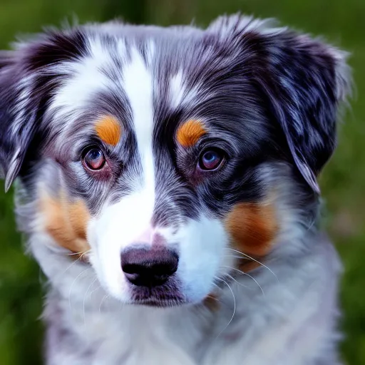 Prompt: photo of an Australian Shepherd with cool blue eyes, award winning photography