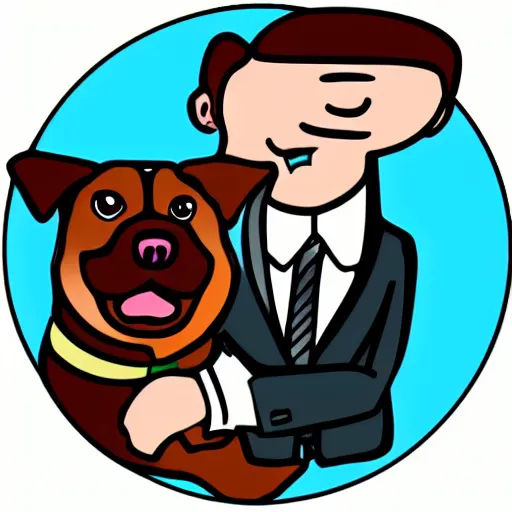 Prompt: a sticker illustration of a man with a dog head wearing a suit and holding a gun