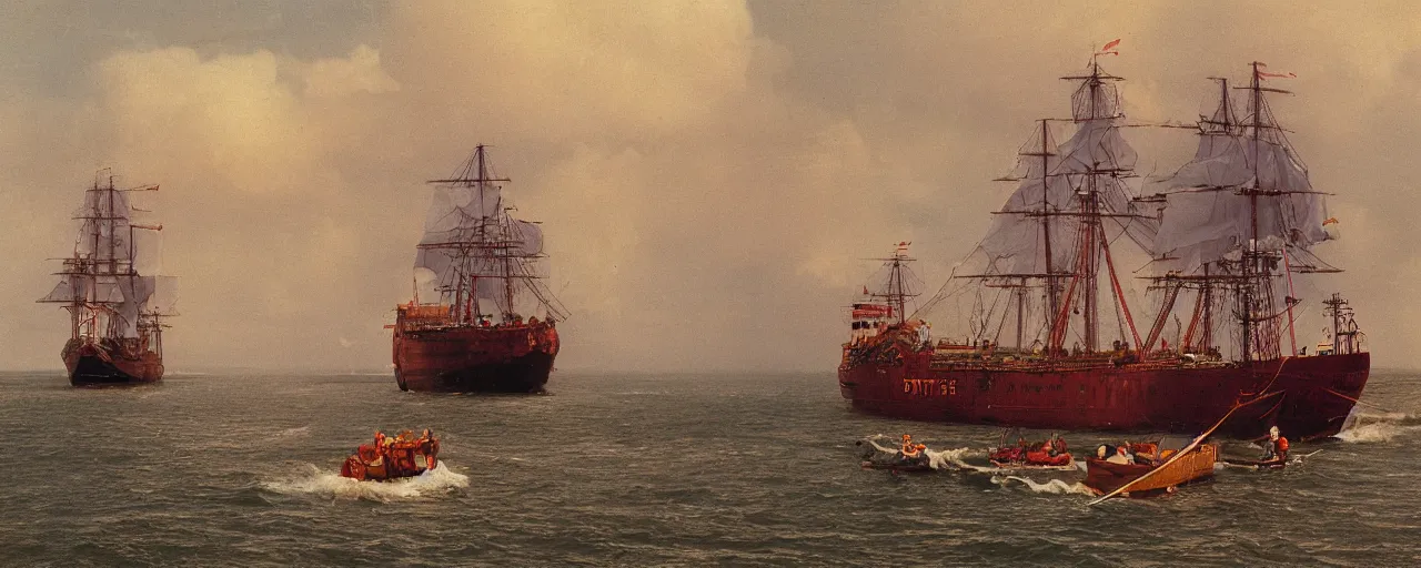 Image similar to dutch east india company shipping spaghetti, open ocean, canon 5 0 mm, kodachrome, photograph, in the style of galen rowell, retrp