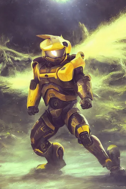 Image similar to raichu pokemon playing as master chief, oil on canvas, intricate, 8 k highly professionally detailed, hdr, cgsociety