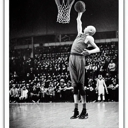 Prompt: count orlok slam dunk in basketball, award winning photograph