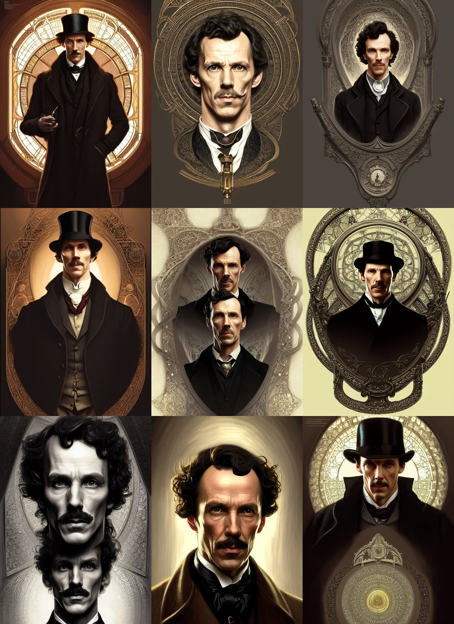 Prompt: symmetry!! portrait of sherlock holmes, victorian, intricate, highly detailed, dynamic lighting, digital art, digital painting, artstation, wlop, sharp focus, illustration, art by artgerm and greg rutkowski and alphonse mucha, 8 k