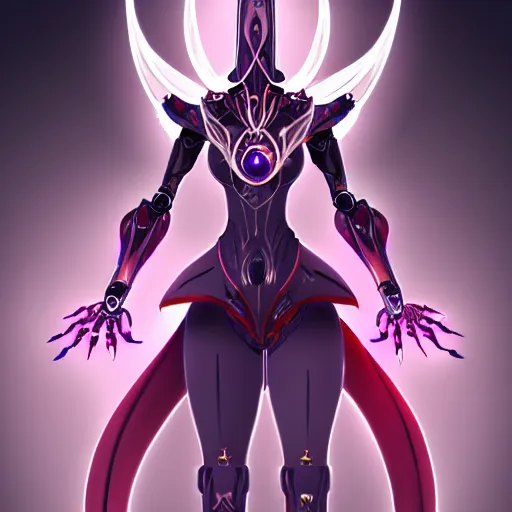 Image similar to highly detailed exquisite fanart, of a beautiful female warframe, but as an anthropomorphic elegant robot female dragoness, glowing eyes, shiny and smooth off-white plated armor, bright Fuchsia skin beneath the armor, sharp claws, robot dragon four fingered hands, and robot dragon three clawed feet, royal elegant pose, full body and head shot, epic cinematic shot, professional digital art, high end digital art, singular, realistic, DeviantArt, artstation, Furaffinity, 8k HD render, epic lighting, depth of field