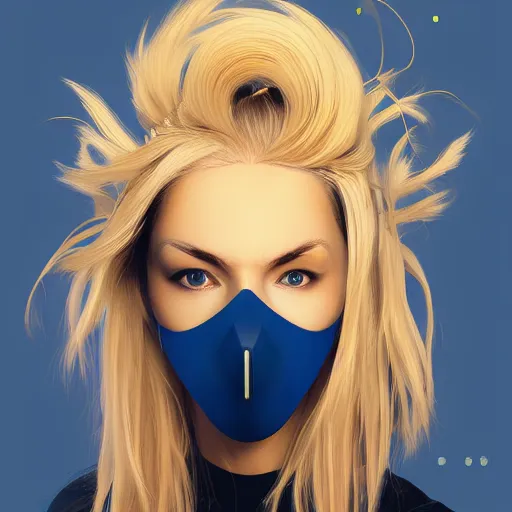 Image similar to Beautiful cyberpunk girl with blond hair wearing a mask profile picture by Mandelbrot, Benoit B., asymmetrical, Organic Painting , Matte Painting, geometric shapes, hard edges, street art, symmetric face, symmetric azure eyes, trending on the artstation:2 by Sachin Teng:4