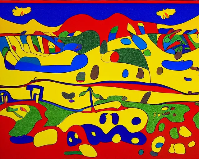 Prompt: yellow submarine pepperland landscape by heinz edelmann,