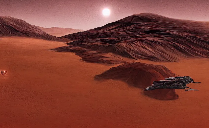 Prompt: Paul Atreides landing on Arrakis, landscape, digital art, highly detailed