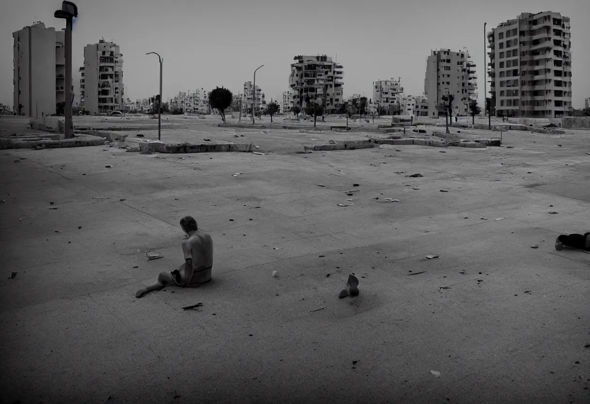 Prompt: sad and heartbreaking photo of an empty location in tel aviv, cinematic scenery, art by gregory crewdson