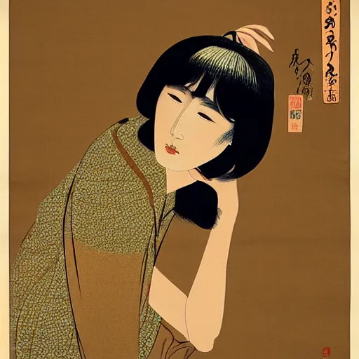 Prompt: “ charley matthew portrait by ikenaga yasunari and ayana otake and ko rakusui, 6 0 s poster, drawing, realistic, sharp focus, japanese, dreamy, nostalgia, faded, golden hues, floral clothes ”