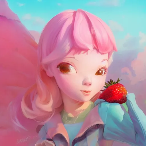 Image similar to painted portrait of a strawberry shortcake, fantastically pastel colors, octane render, matte painting concept art, official fanart behance hd artstation by jesper elsing, by rhads and makoto shinkai and lois van baarle and ilya kuvshinov and rossdraws