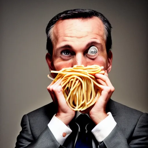 Prompt: spaghetti face man in a suit by john rafman in color, portrait, film photography, direct flash, highly detailed, sharp,