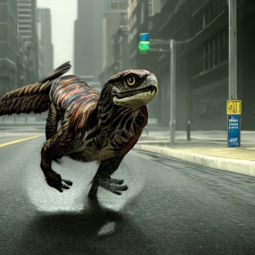 Prompt: A photorealistic picture of a raptor running in the sewer, by Steven Spielberg