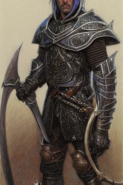 Half Length Portrait Of An Eldrich Knight, Drow, Dark 