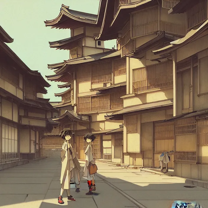 Image similar to empty japanese city, summer, in the style of studio ghibli, j. c. leyendecker, greg rutkowski, artem