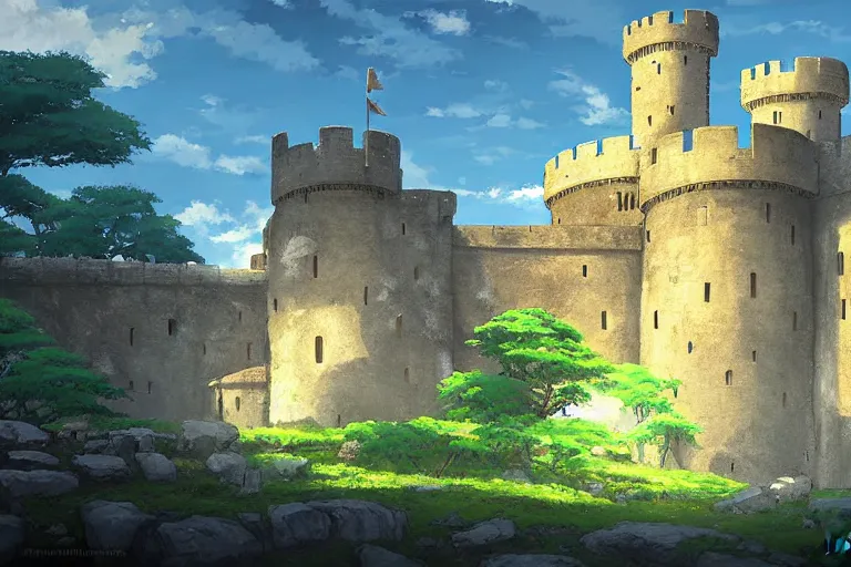 Image similar to ancient castle, painting by makoto shinkai