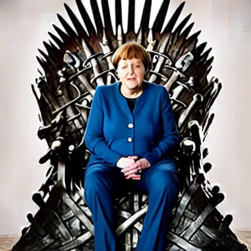 Prompt: angela merkel sitting on the iron throne