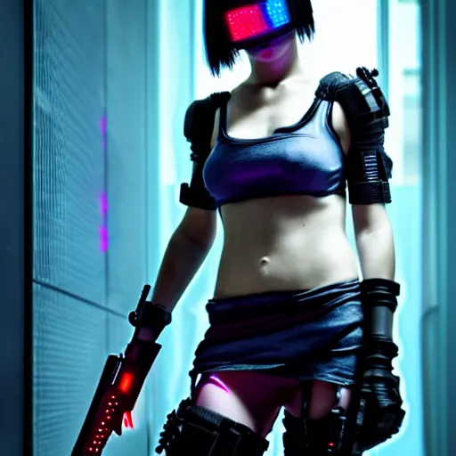 Prompt: photo of a real-life cyberpunk female assassin