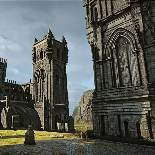 Prompt: imposing abbey, realistic, highly detailed, hd, unreal engine, guillermo del toro