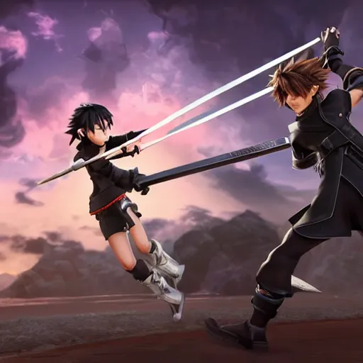 Image similar to a dark haired boy wielding a lance. character design. gesture drawing. line of action. official art, unreal engine 5, unreal engine. tetsuya nomura. kingdom hearts. medium shot. coherent. ray tracing hdr. 8 k. uhd. sharp focus. highly detailed. masterpiece. anime render. cinematic lighting. lifelike.