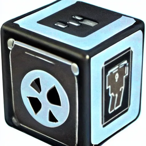 Image similar to small electronic futuristic movie prop, cube, box, power