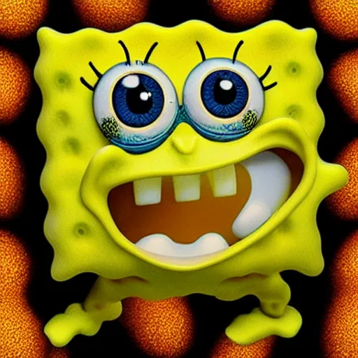 Image similar to ultrarealistic spongebob with fine skin details, pores, and vellus hairs