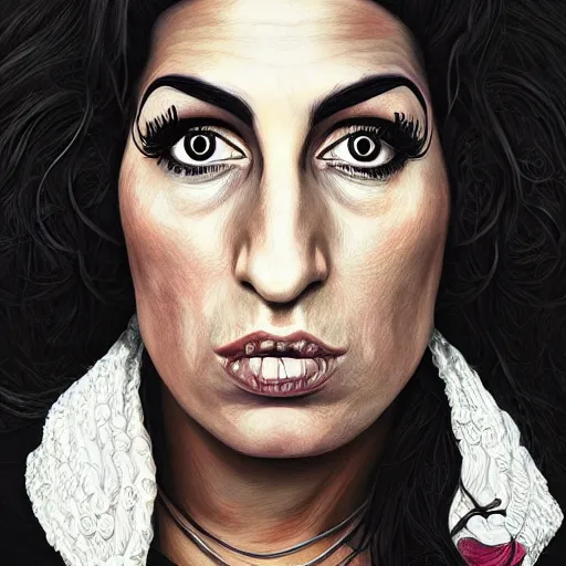 Image similar to Realístic portrait of Amy Winehouse as an old woman in the style of Chuck Close intricate, elegant, highly detailed, digital painting, artstation, smooth, sharp focus, illustration