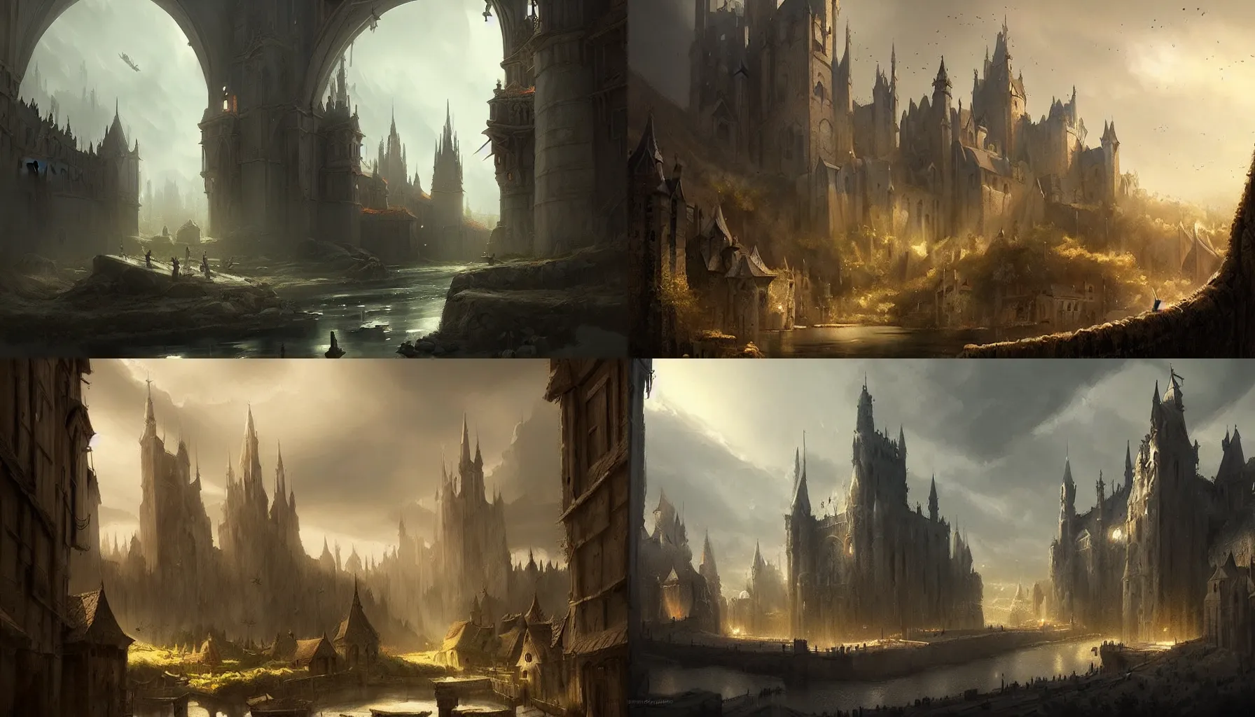 Prompt: beautiful medieval scenery by james paick, masterpiece, concept art, detailed, atmospheric, cinematic