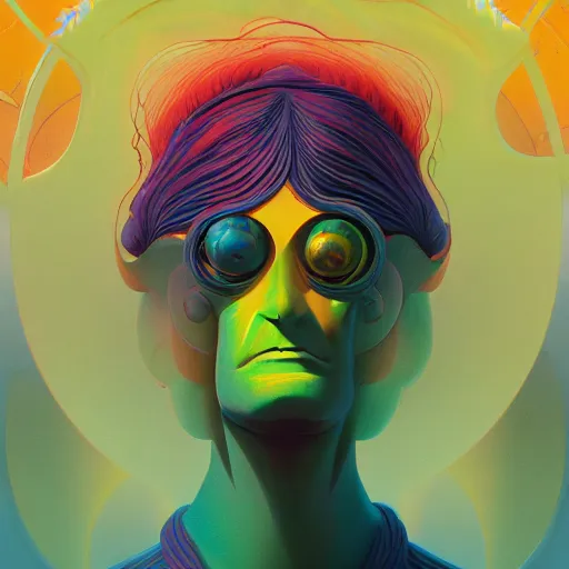 Image similar to colourful breathtakingly weird beautiful powerful magical wonderfully majestic beautifully cool character by michael whelan and moebius and beeple and kilian eng and dan mcpharlin and pascal blanche and jamie hewlett and richard dadd, symmetrical, magical stormy reflections, smoke on water, 8 k artstation