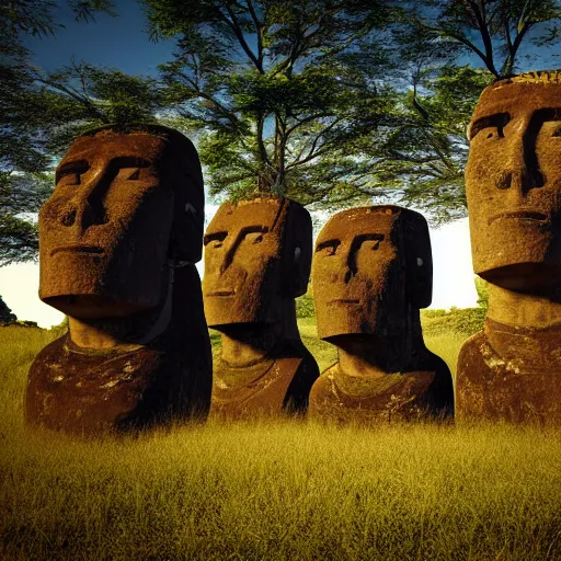 Prompt: moai, ultra wide, 8k, 3d render