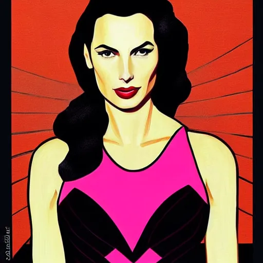 Image similar to a streamline moderne painting of gal gadot as the pink power ranger in the style of keanu reeves, and in the style of michael jackson. symmetry, smooth, sharp focus, semi - realism, intricate detail.