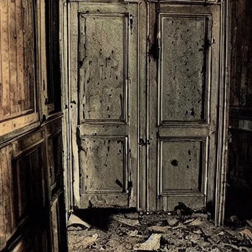 Prompt: creepy backrooms, something behind the doors, horror image